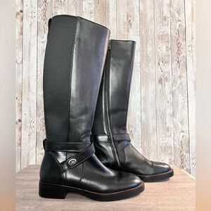 Coach Tall Black Leather Riding Boots Buckle Detail Size 6
